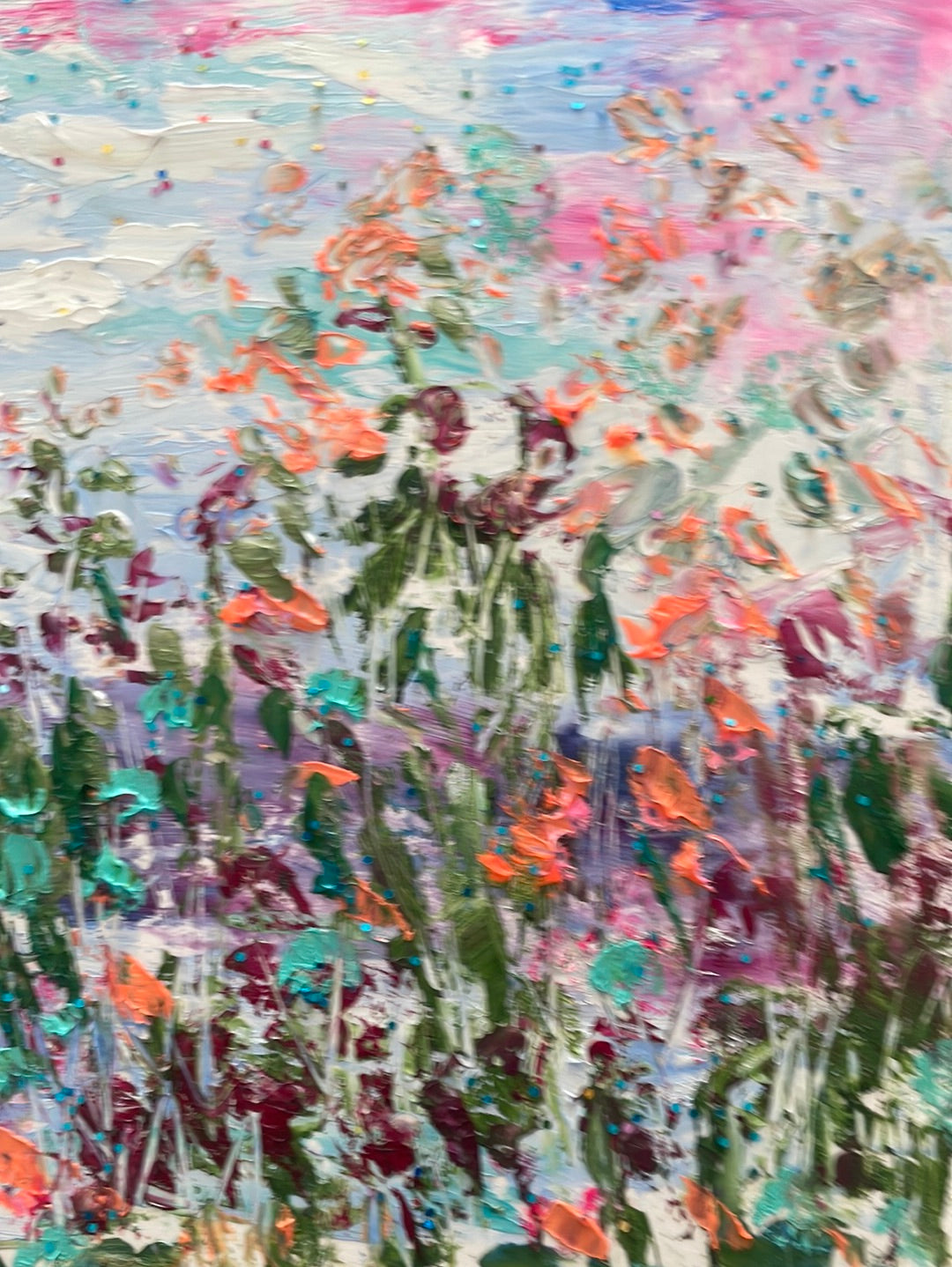 original painting - abstract oil painting California sunny  spring and wildflowers - free shipping