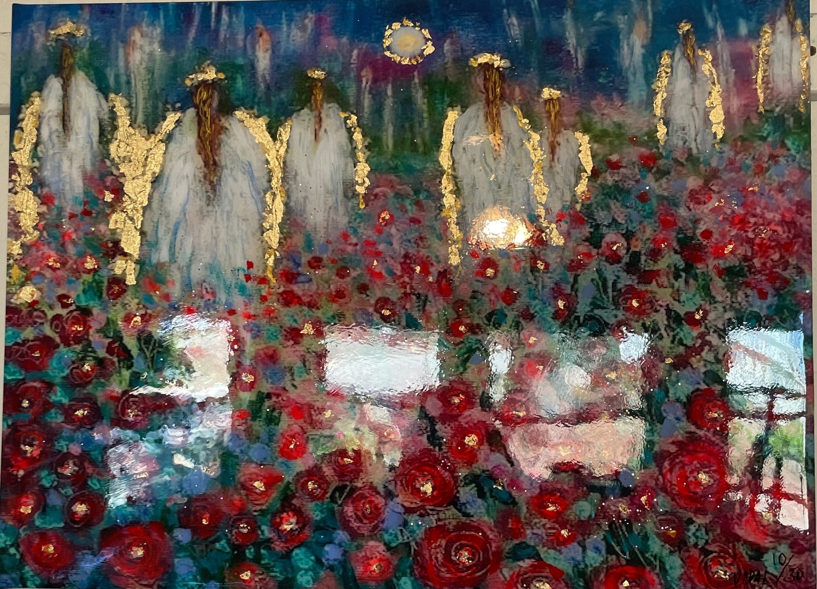 18x24 Canvas Print - Angels of the Rose Garden Moonlight Resin Finish