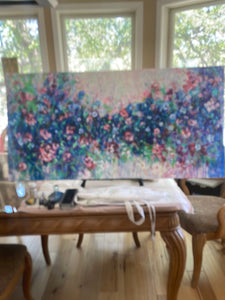 Large Abstract floral- Blueberry bouquet -24 x 48 x1