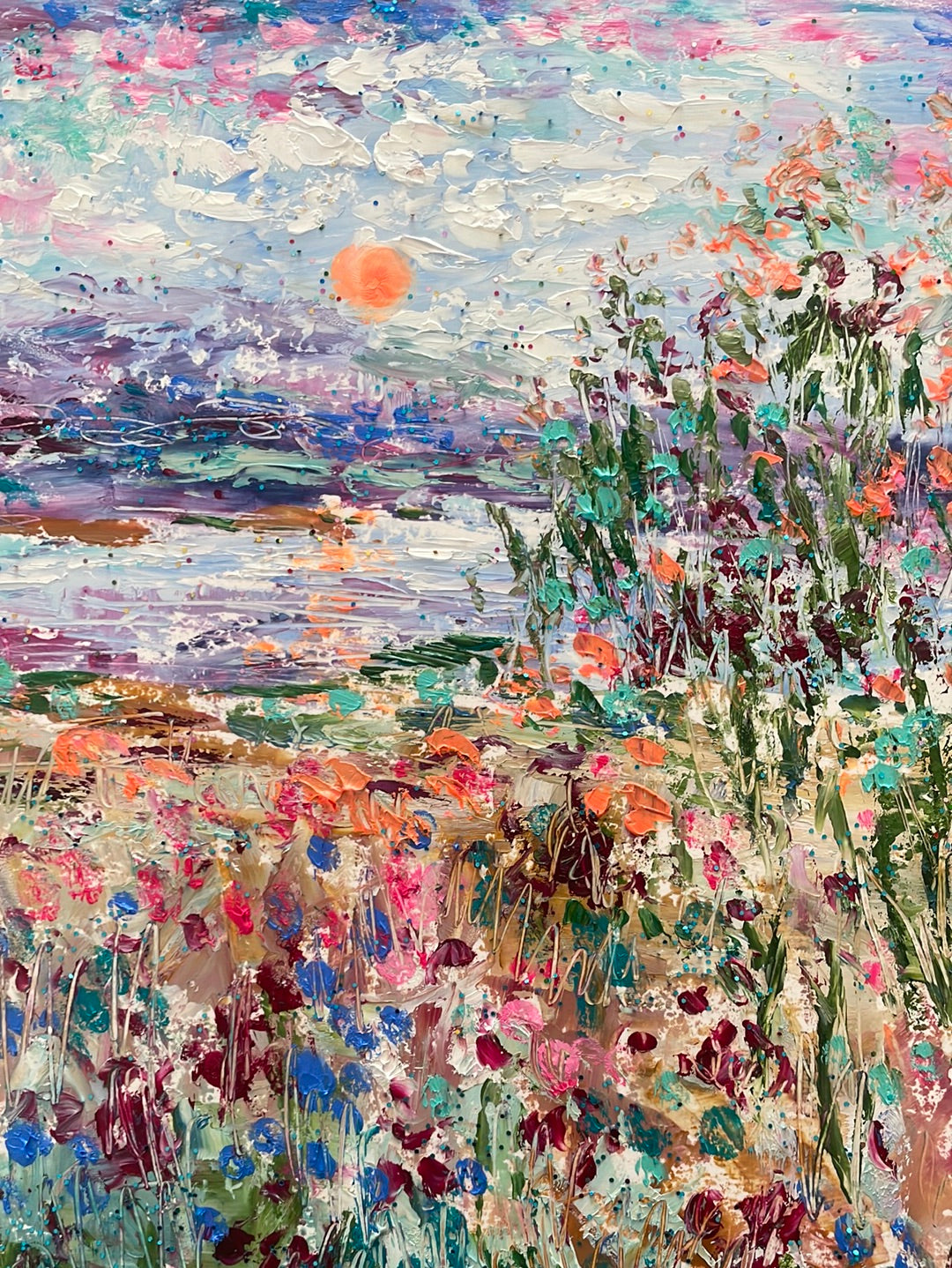 original painting - abstract oil painting California sunny  spring and wildflowers - free shipping