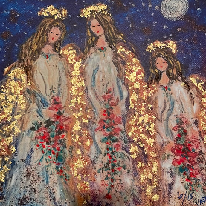 6 / 15 limited edition print -Angels in heavens moonlight  - 16 x 16 x1 with gold leaf