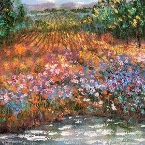 Sonoma -Napa autum fields ,pond & wildflowers -oil and cold wax