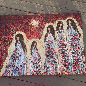 In Stock  - 2/15 x1 Large 30 x40 Angels in heavens sunlight - with gold leaf