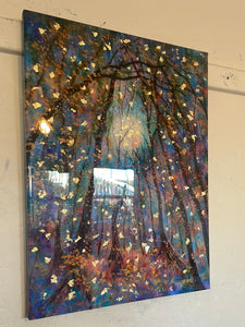 In stock - Embellished Canvas Print  -copper  Blue  moon 18 x 24 x1  , with gold leaf - large