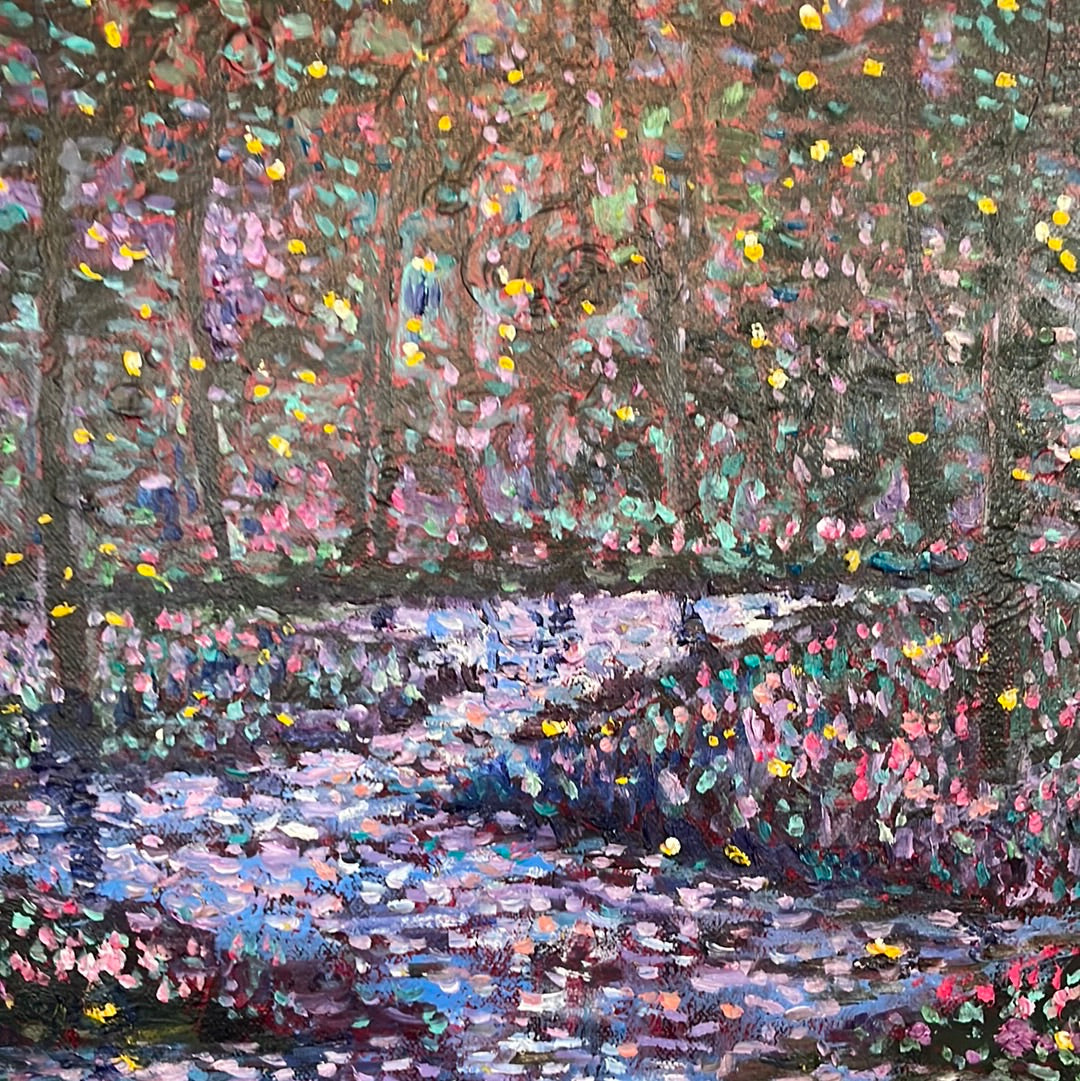 24x20x1 Original painting - Blue Violet Moon with Springtime Pond