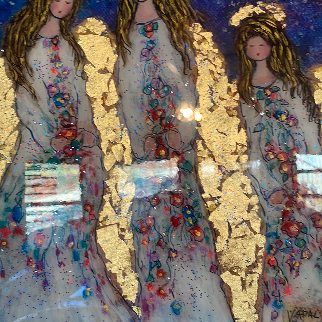 16x16x1 Limited Edition Angels in Heavens Moonlight Canvas Print with Gold Leaf and Resin