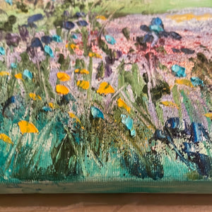 California sunny  Valley pond  and wildflowers-oil  painting 8 x 10