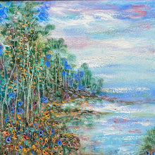 Load image into Gallery viewer, Lk Tahoe shoreline and wildflowers   -oil and cold wax