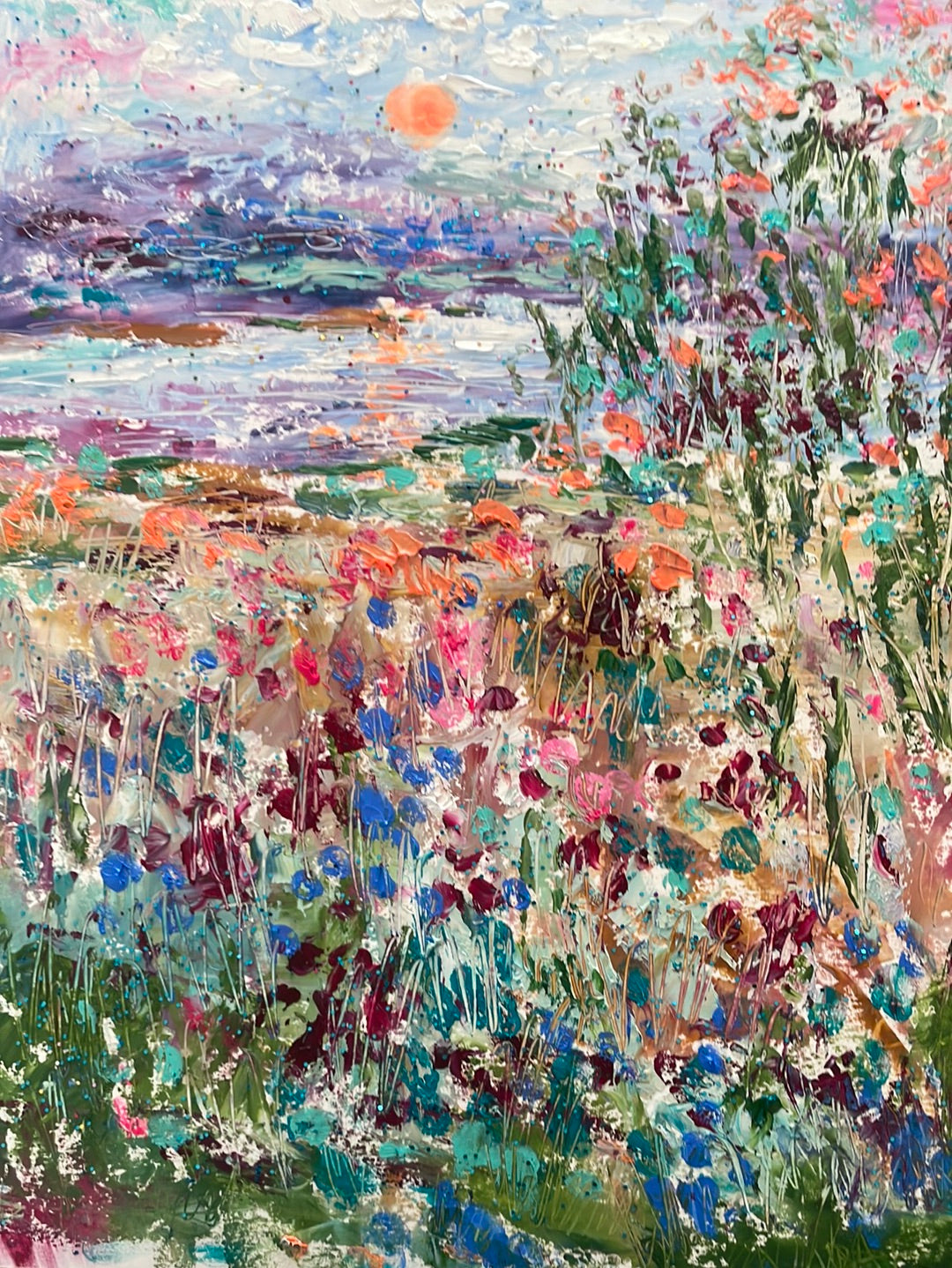 original painting - abstract oil painting California sunny  spring and wildflowers - free shipping