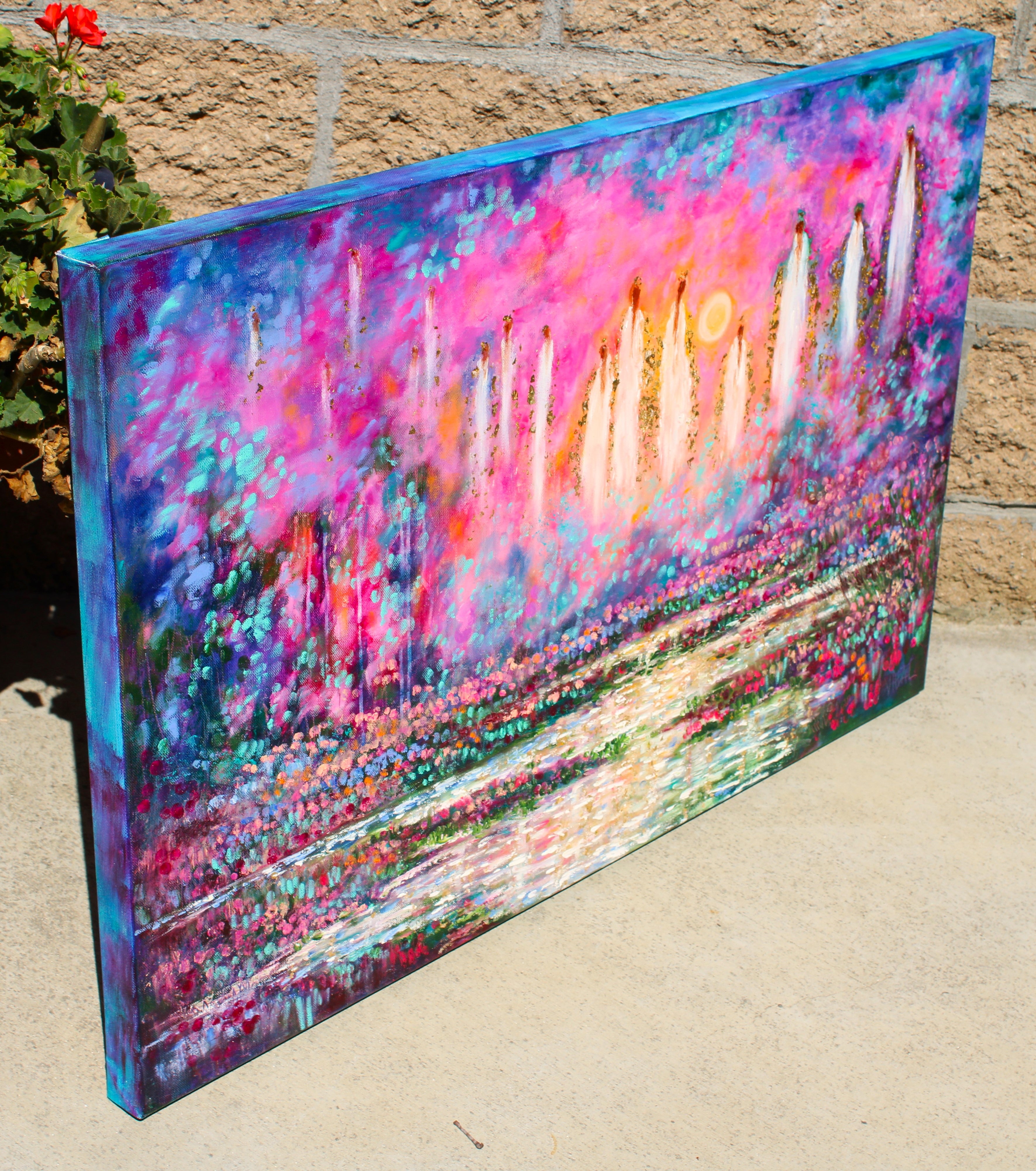 Original painting - Angels in Heavens Sunlight along wildflower stream