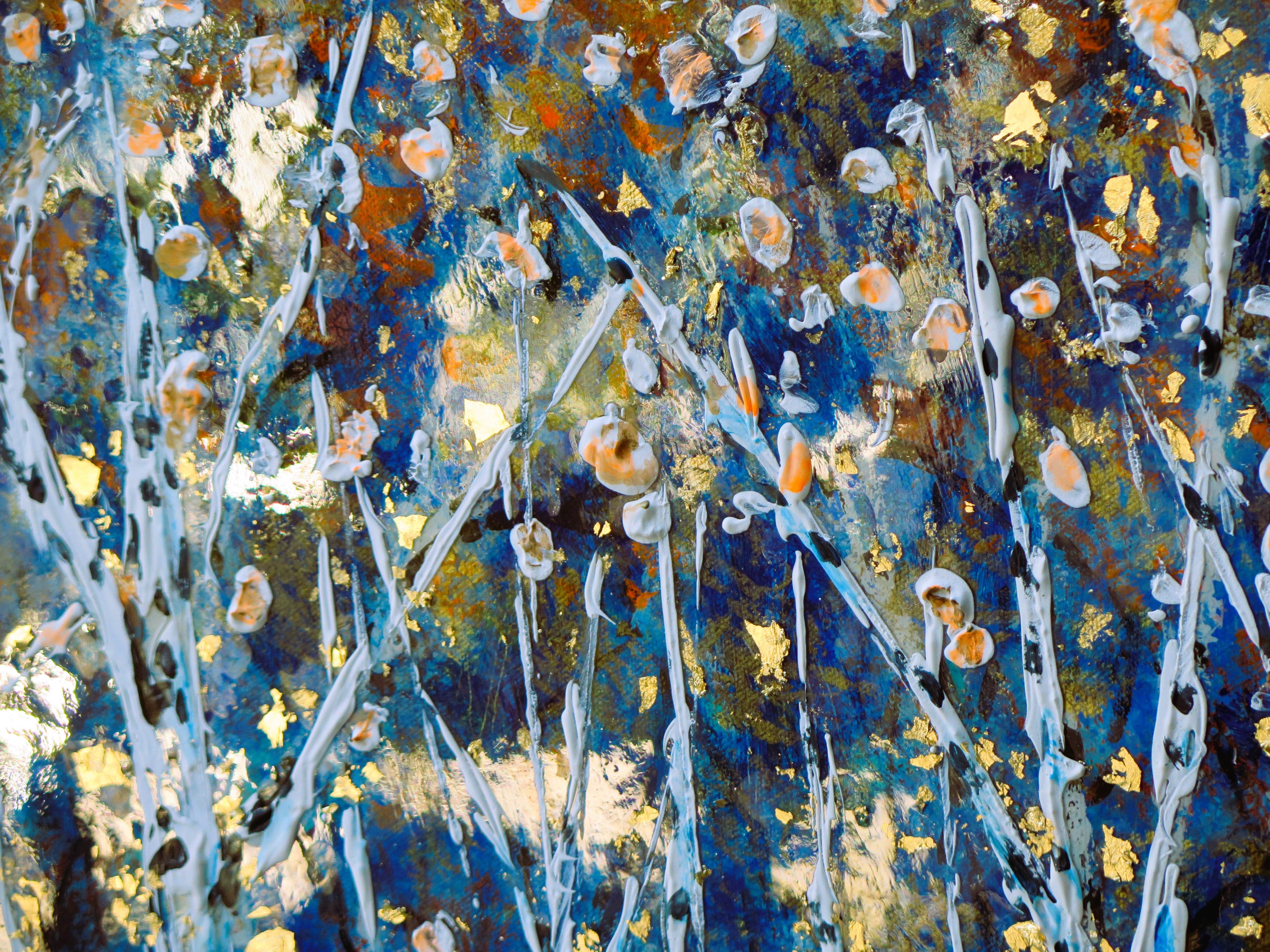 Original painting - Autumn Birch trees at Midnight