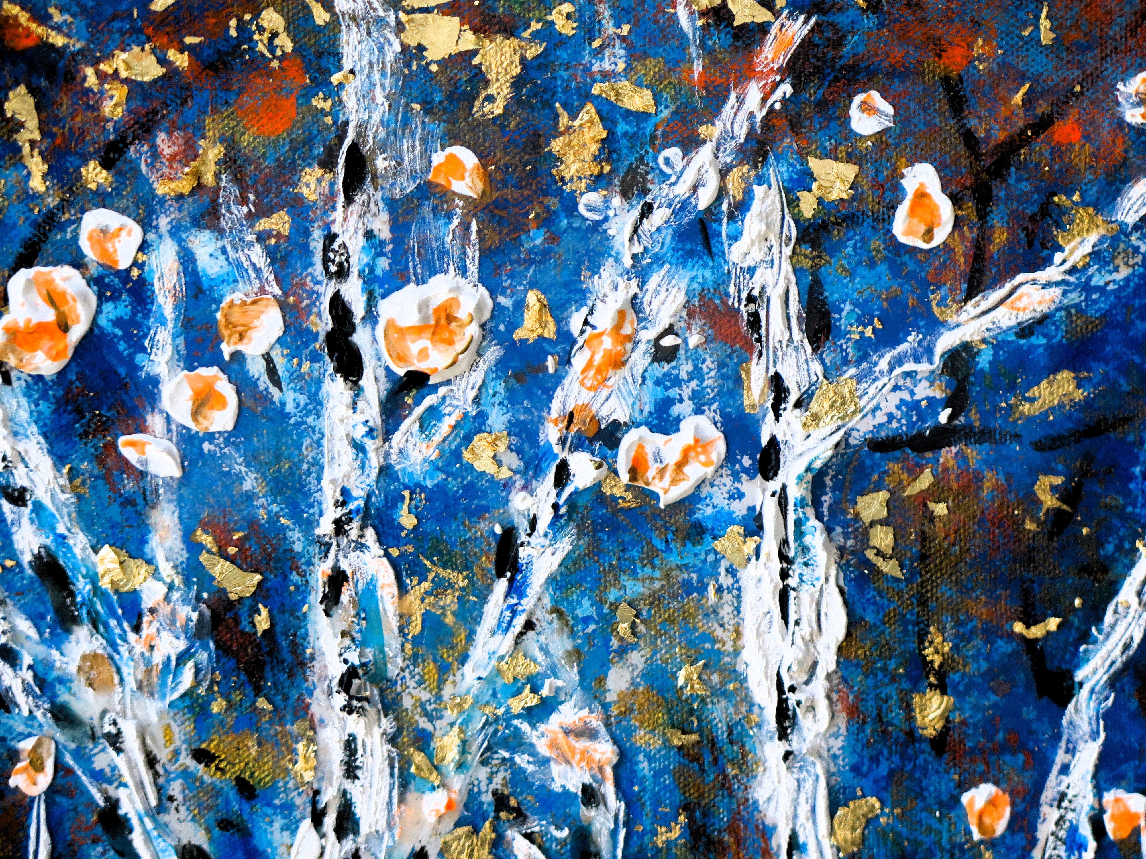 Original painting - Autumn Birch trees at Midnight