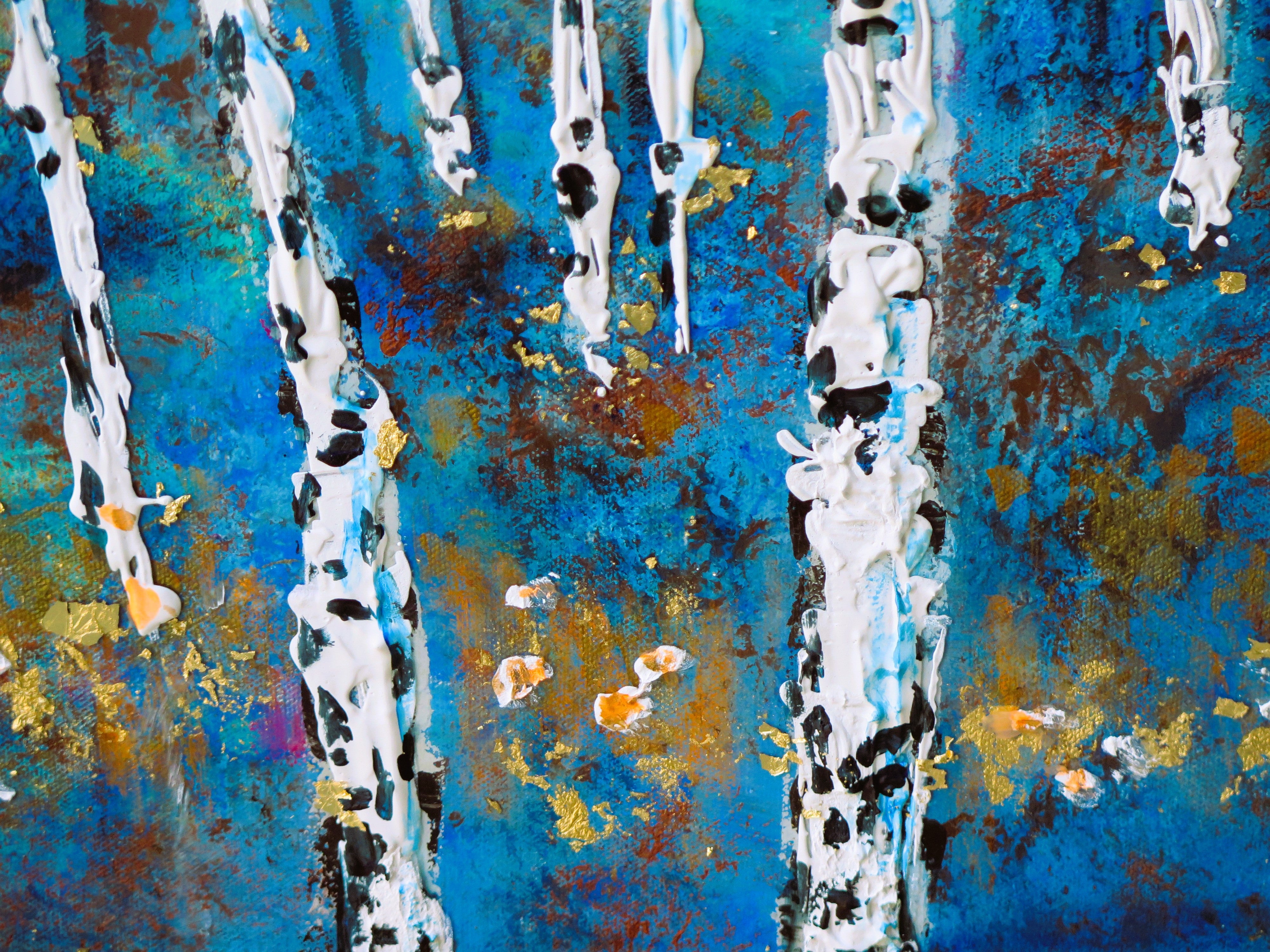 Original painting - Autumn Birch trees at Midnight