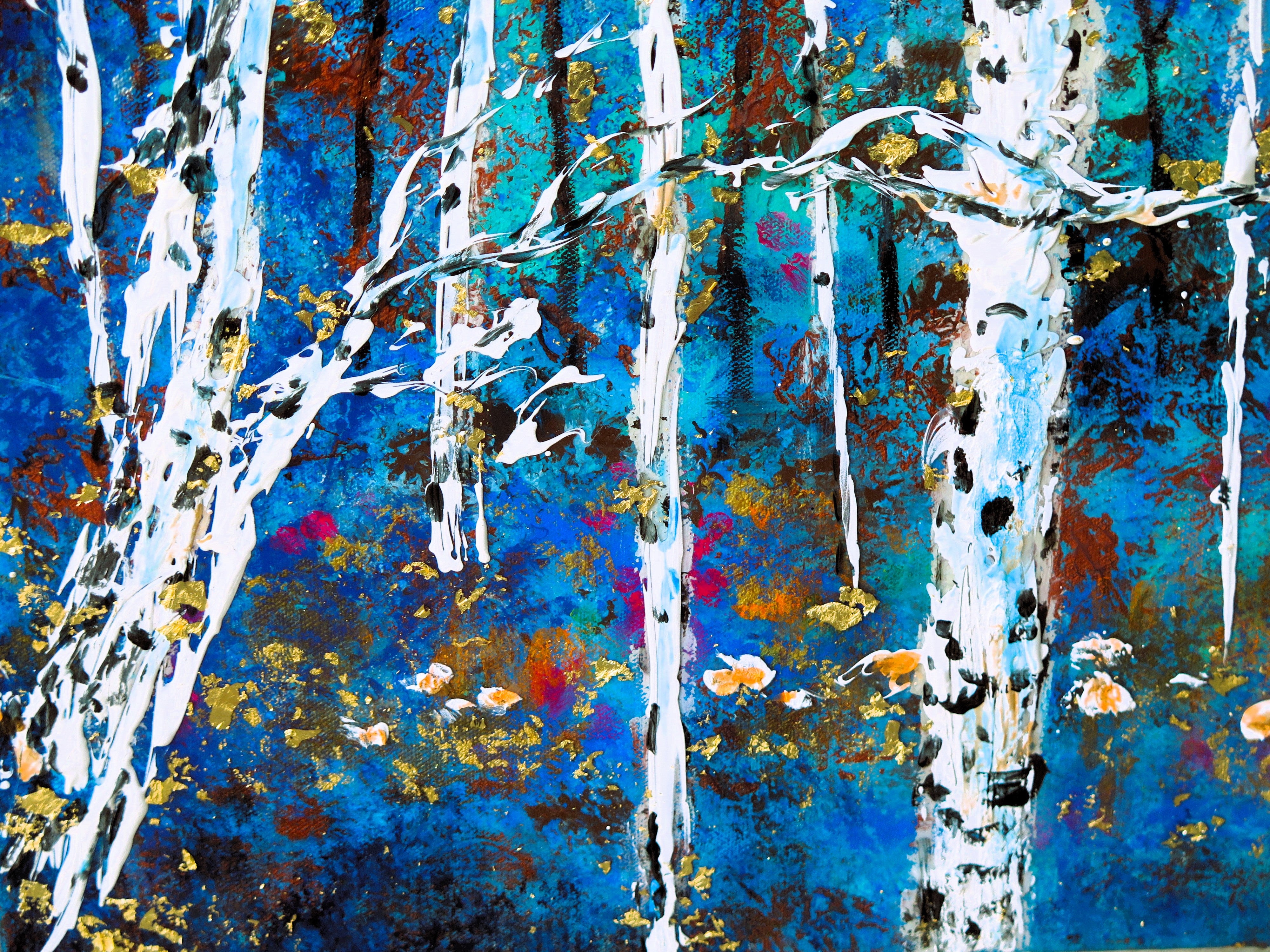 Original painting - Autumn Birch trees at Midnight