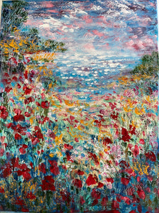 Central coast and wildflowers   -oil and cold wax