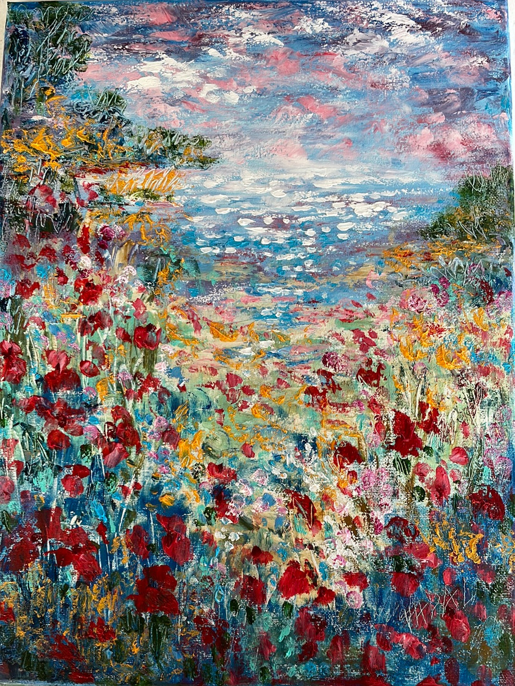 Central coast and wildflowers   -oil and cold wax