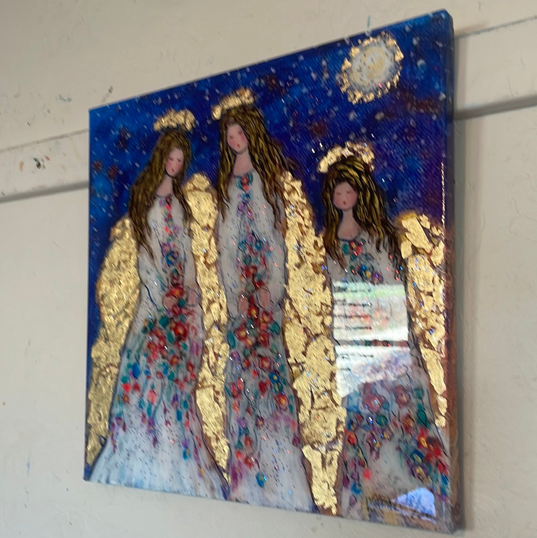 16x16x1 Limited Edition Angels in Heavens Moonlight Canvas Print with Gold Leaf and Resin