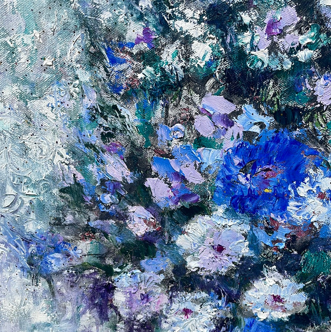 Original Painting - Blue Florals -oil - 18 x 24