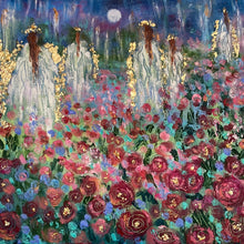 Load image into Gallery viewer, Angels in moonlight  - Rose Garden -11x14x1 Original oil painting with gold leaf