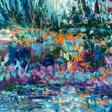 Load image into Gallery viewer, California Central Valley -oaktrees  and wildflowers &amp; pond -oil and cold wax -8 x 10 l