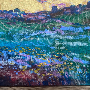8x10 Original painting California wine country Acrylic with 24 kt Gold leaf and Framed