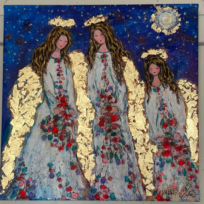 16/30 in stock - limited edition embellished print -Angels in heavens moonlight  - 16 x 16 x1 with gold leaf -varnish or resin finish ,you. Decide just message me please with your choice .