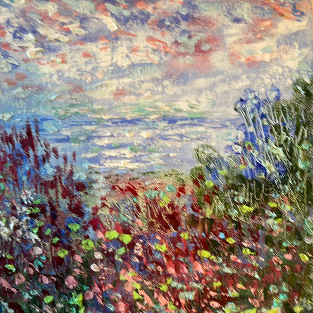 Original painting - California coast - wildflowers - oil and cold wax -8 x 10  on canvas panel