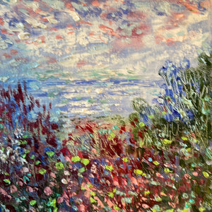 California coast - wildflowers & oil and cold wax -8 x 10  on canvas panel