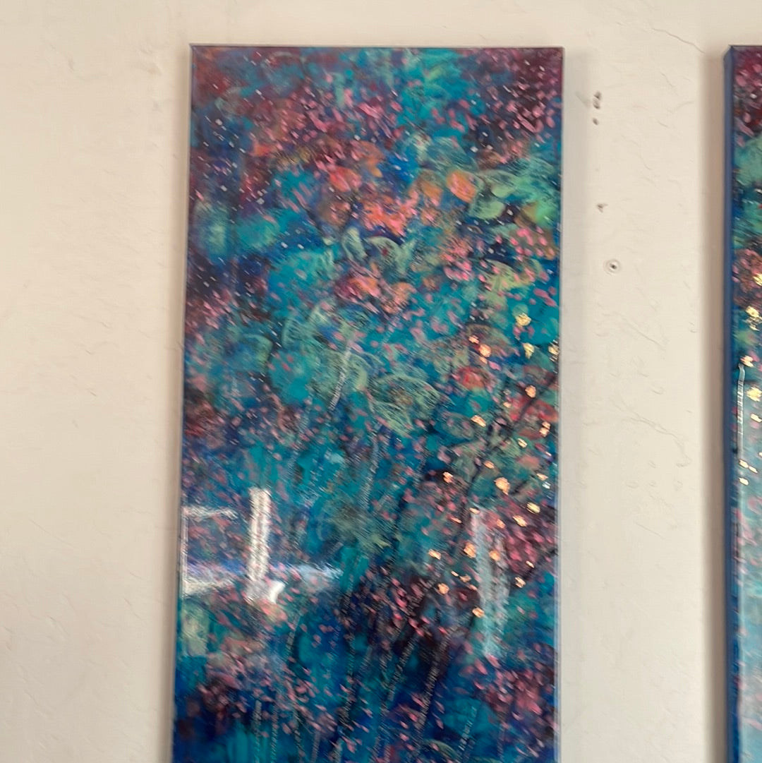 Original painting - Copper moonlight -2painting set - Large original oil painting  with ( resin-plaster) 24 x 36