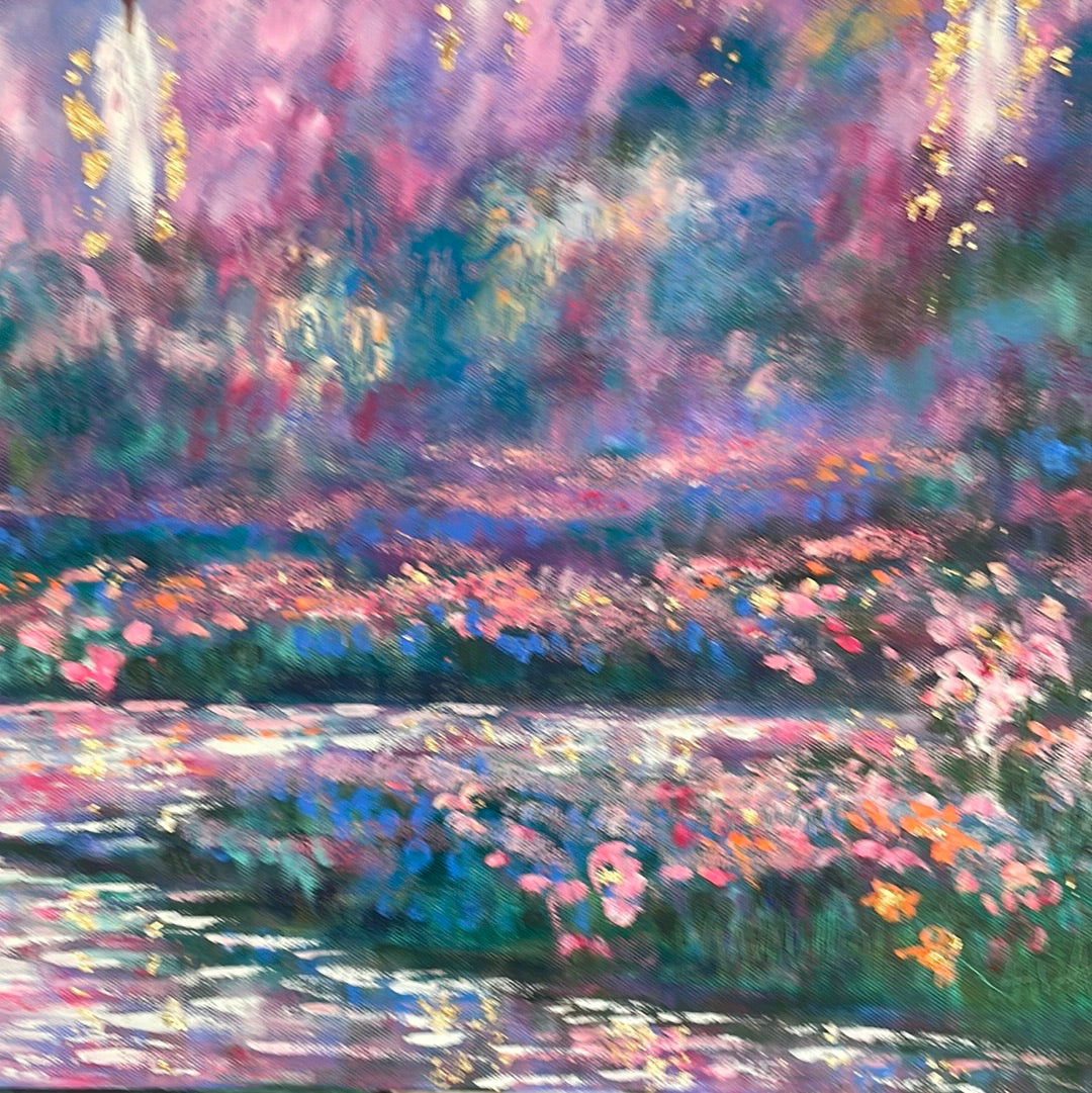 24x36x1.5 Original Oil Painting Angels of Cherry Blossom Heaven in moonlight