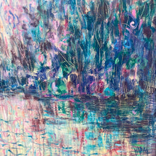Load image into Gallery viewer, Blush pink -teal pond -abstract impressionist landscape painting 36 x 36 x 1
