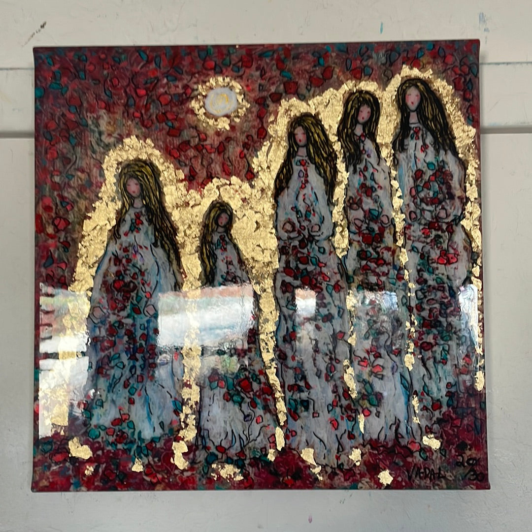 16x16x1 Angels in Heavens Sunlight Embellished Canvas Print with Gold Leaf and Resin Finish