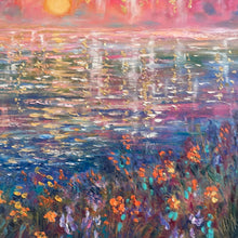 Load image into Gallery viewer, coastal Angels at Heavens Sunrise with California Wild Iris Poppies oil -24x36x1.5