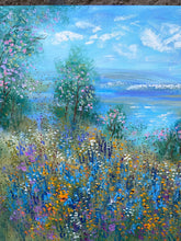 Load image into Gallery viewer, California springtime meadow pond &amp; wildflowers- oil -24 x 48 x1