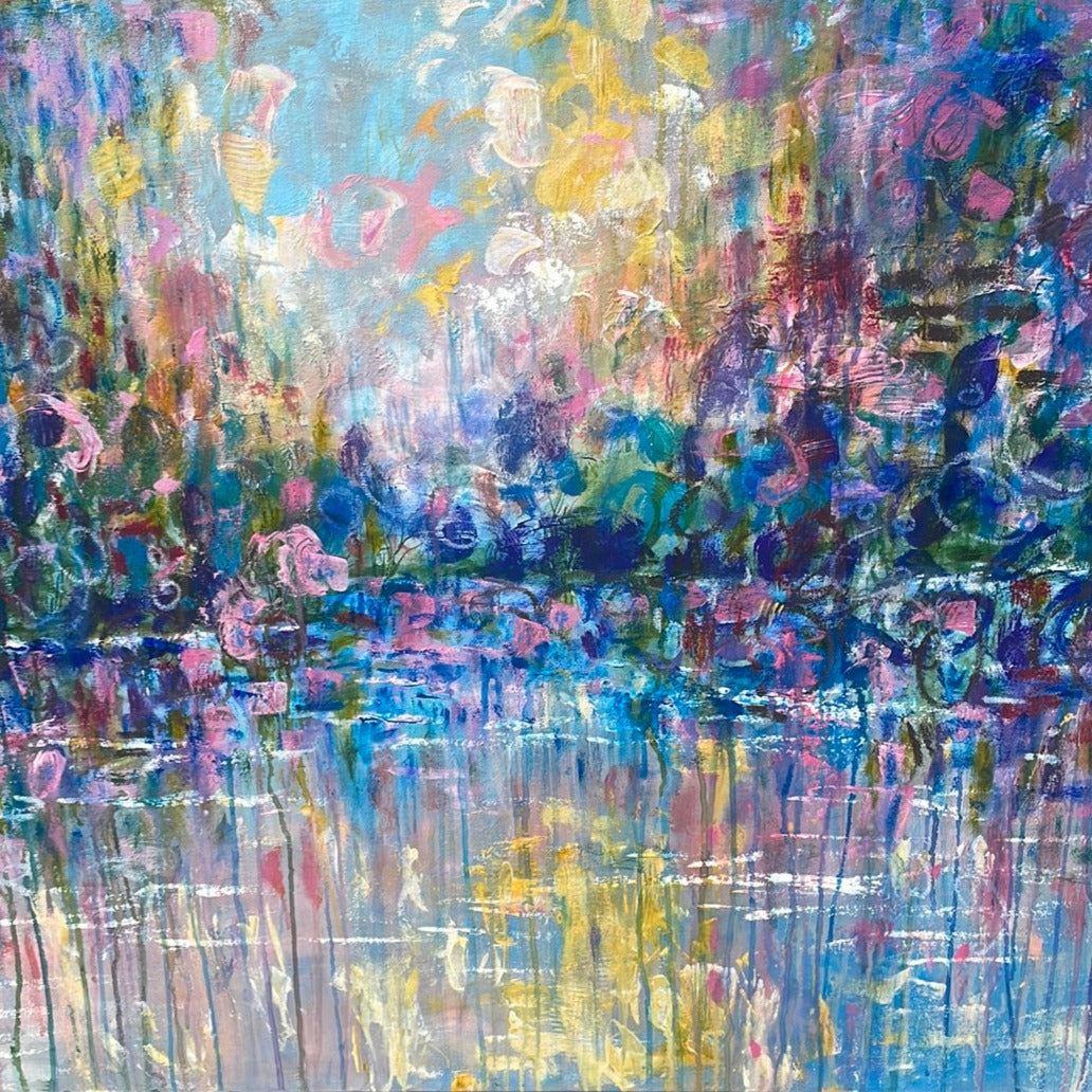 Abstract wildflower stream - 40 x 30 x 1.5 oil and cold wax