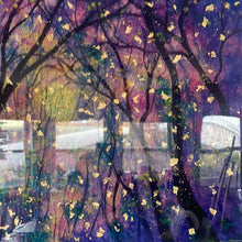 Load image into Gallery viewer, In Stock - Fireflies under sunset skies 18x24x1  with gold leaf