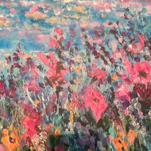 #3/ 15 -limited edition embellished print- California coastal waves and bright poppies  -16 x 20   x 7/8