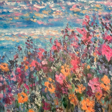 Load image into Gallery viewer, #3/ 15 -limited edition embellished print- California coastal waves and bright poppies  -16 x 20   x 7/8