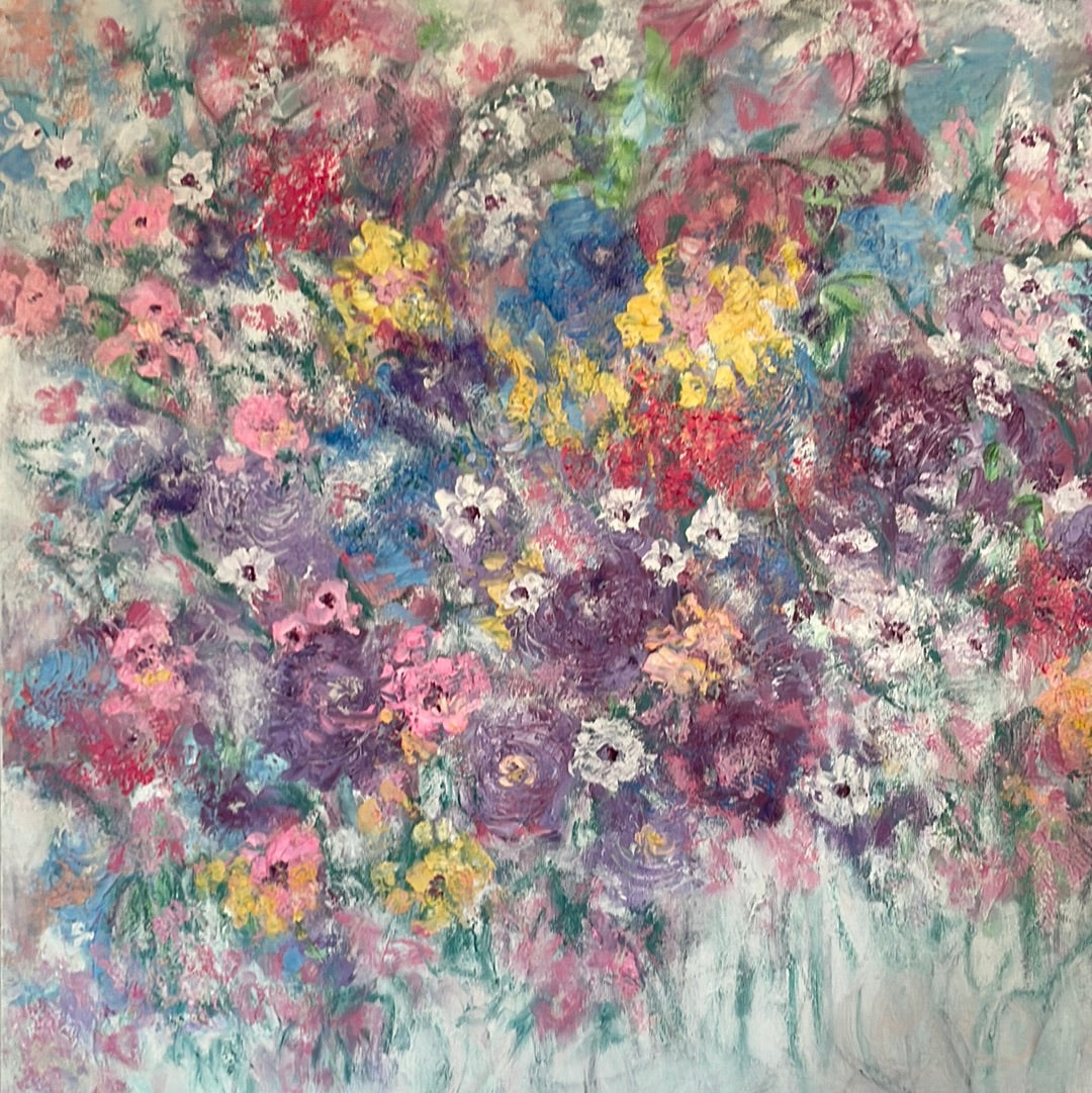 Original painting - Summer Bouquet -mixed medium Painting  24 x 36 x 1