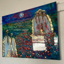 Load image into Gallery viewer, #7/15 -in Stock - embellished canvas print- Angels of the vineyards in moonlight -acrylic highlights and gold leaf-18 x 24 x1- with beautiful Resin finish