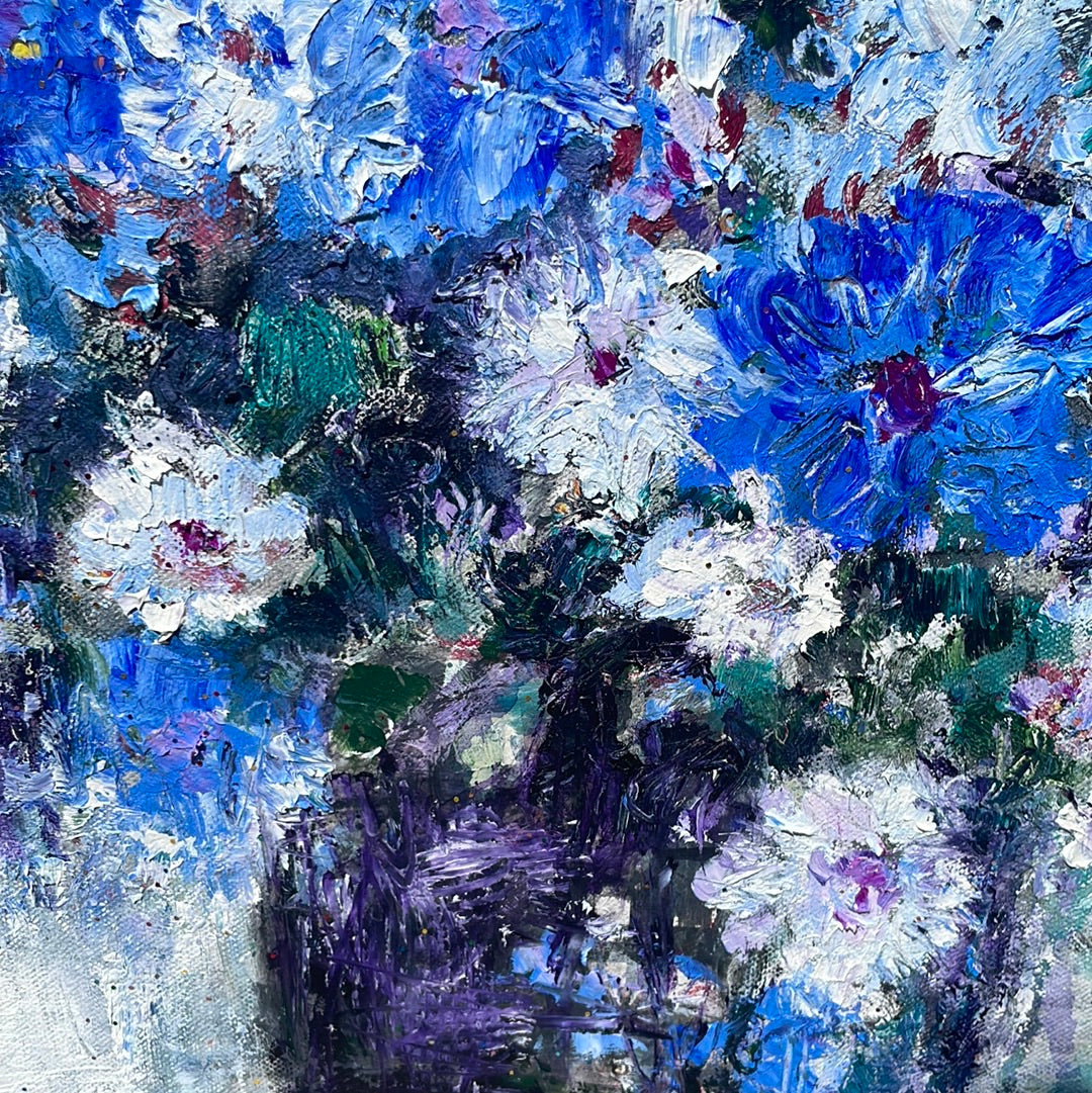 Original Painting - Blue Florals -oil - 18 x 24