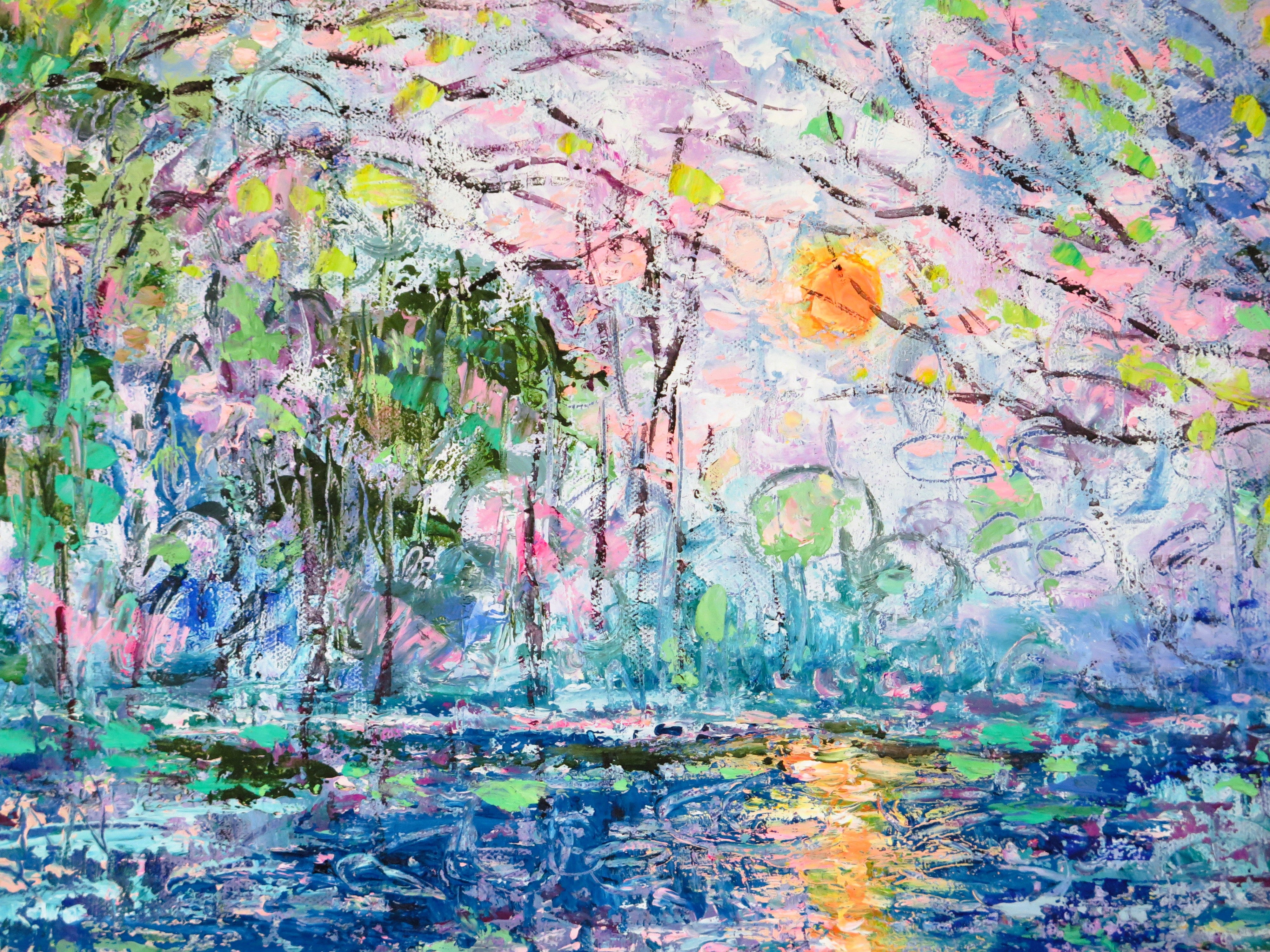 Original painting - Sunset  Stream and Teal Trees