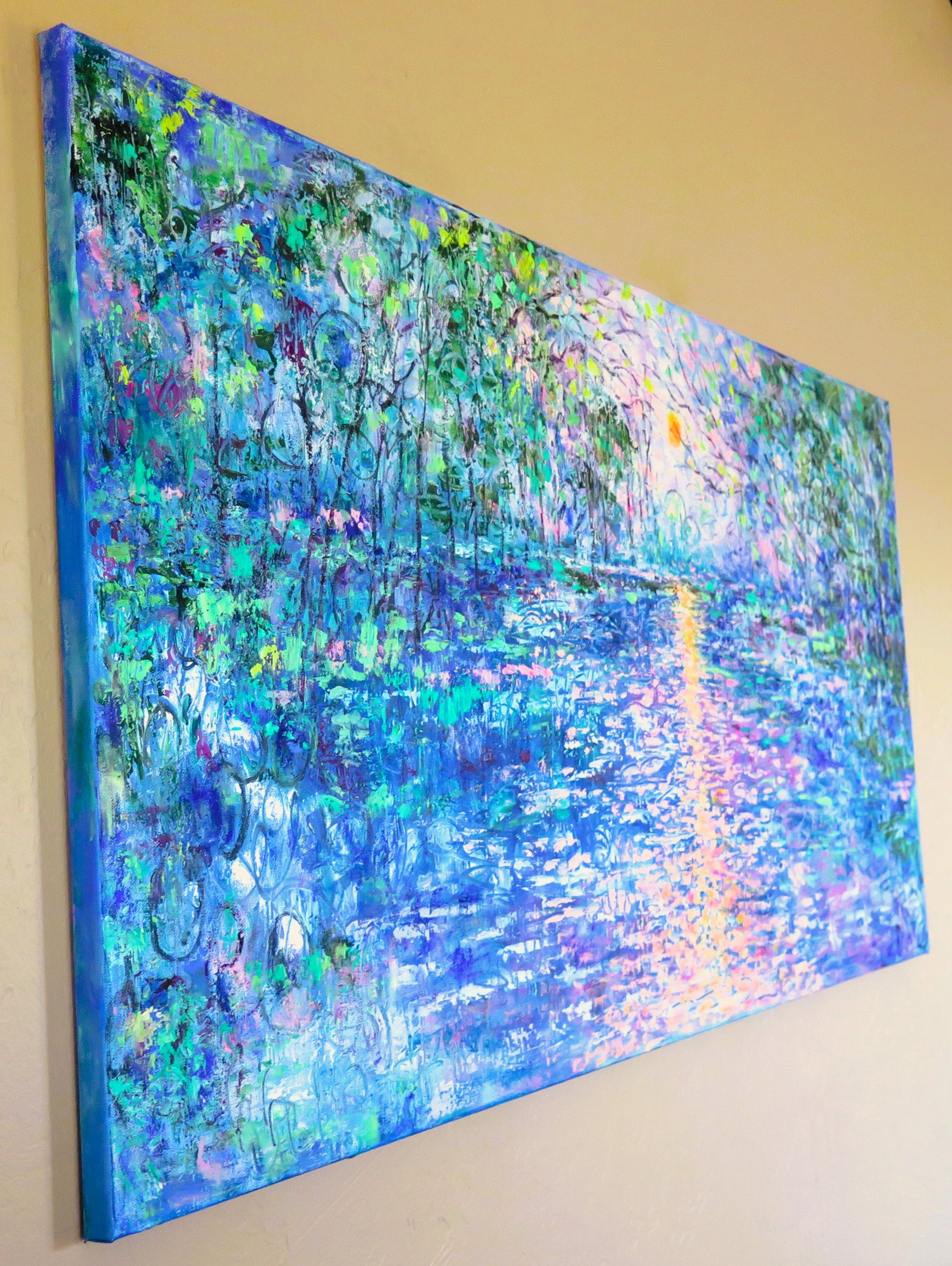 Original painting - Sunset  Stream and Teal Trees