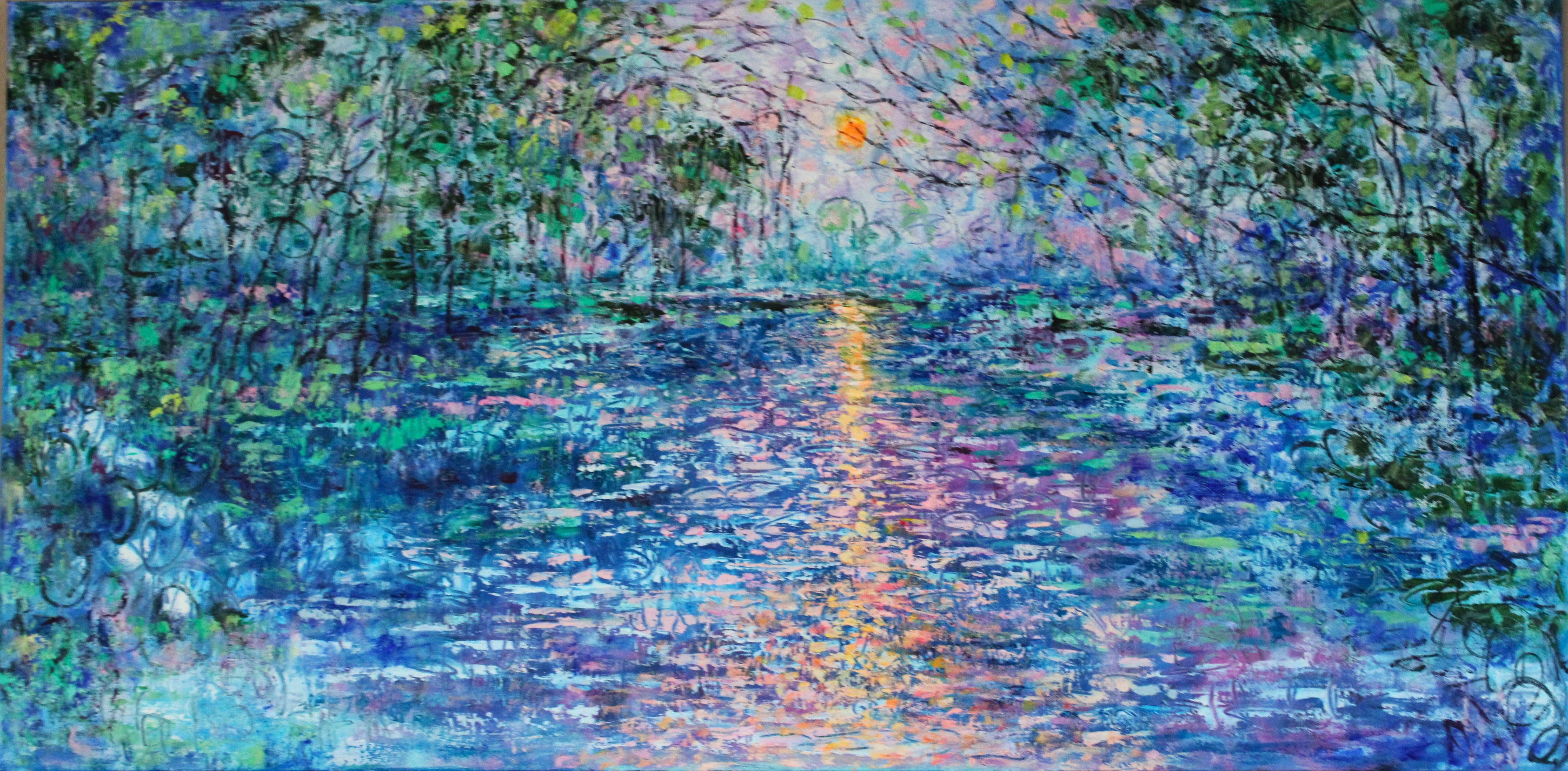 Original painting - Sunset  Stream and Teal Trees