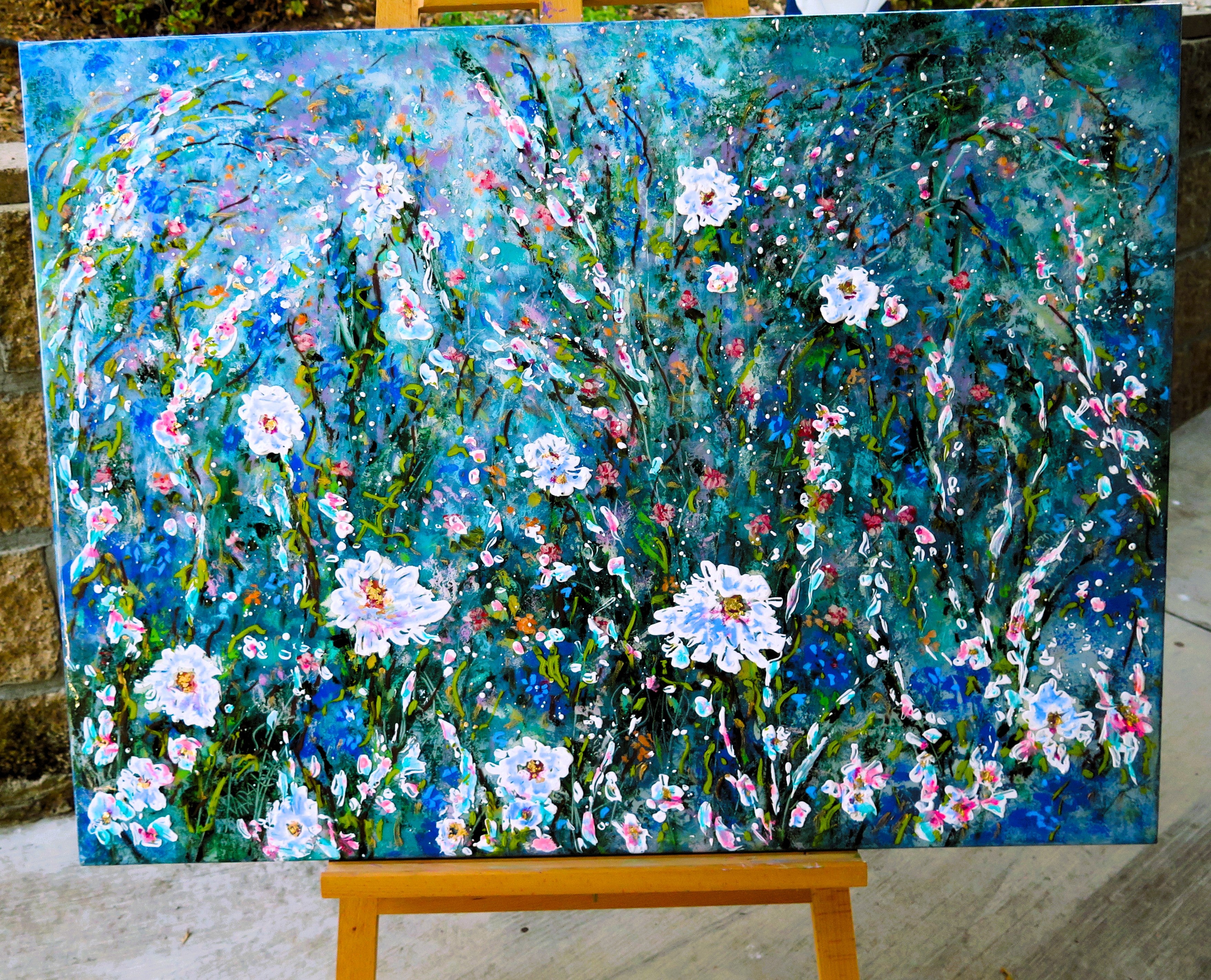 Original painting - Wild Blossoms in Blue and White