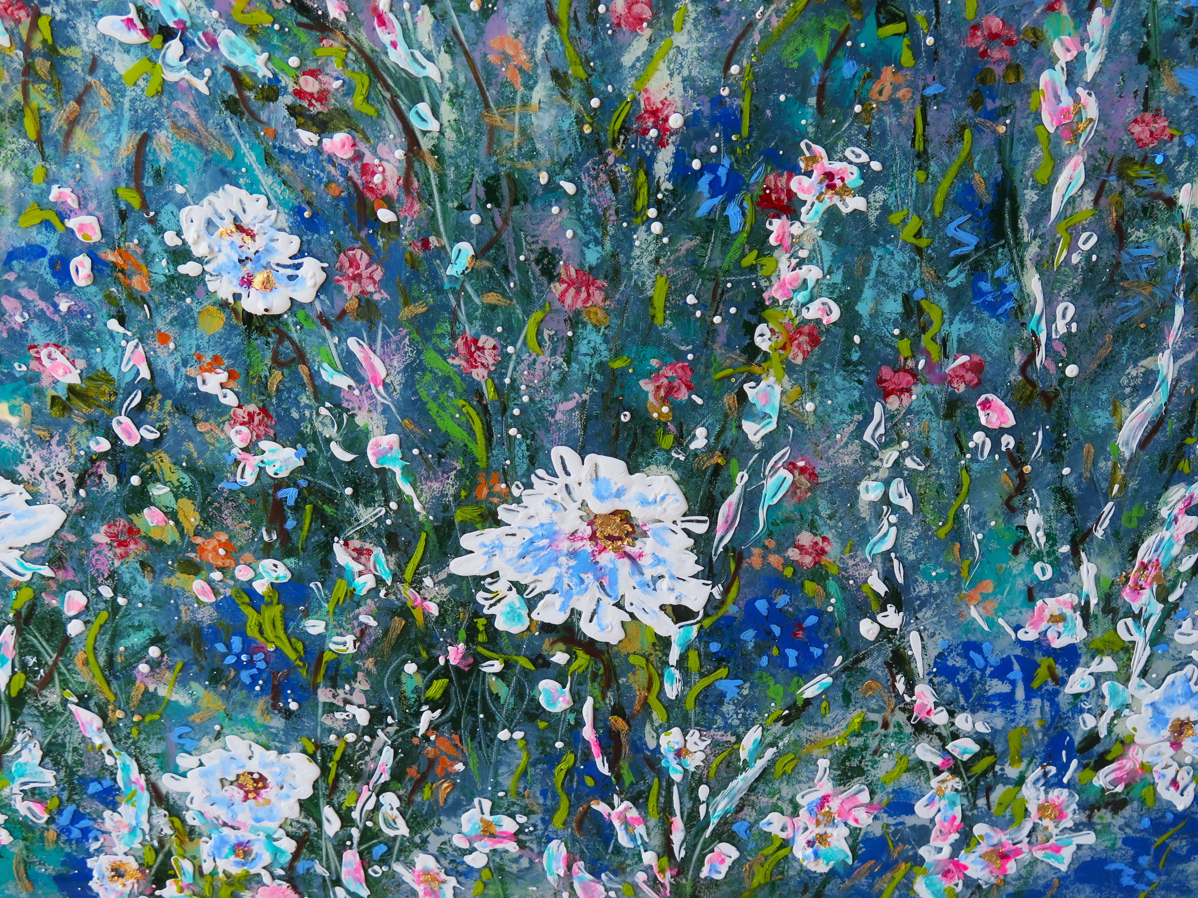 Original painting - Wild Blossoms in Blue and White