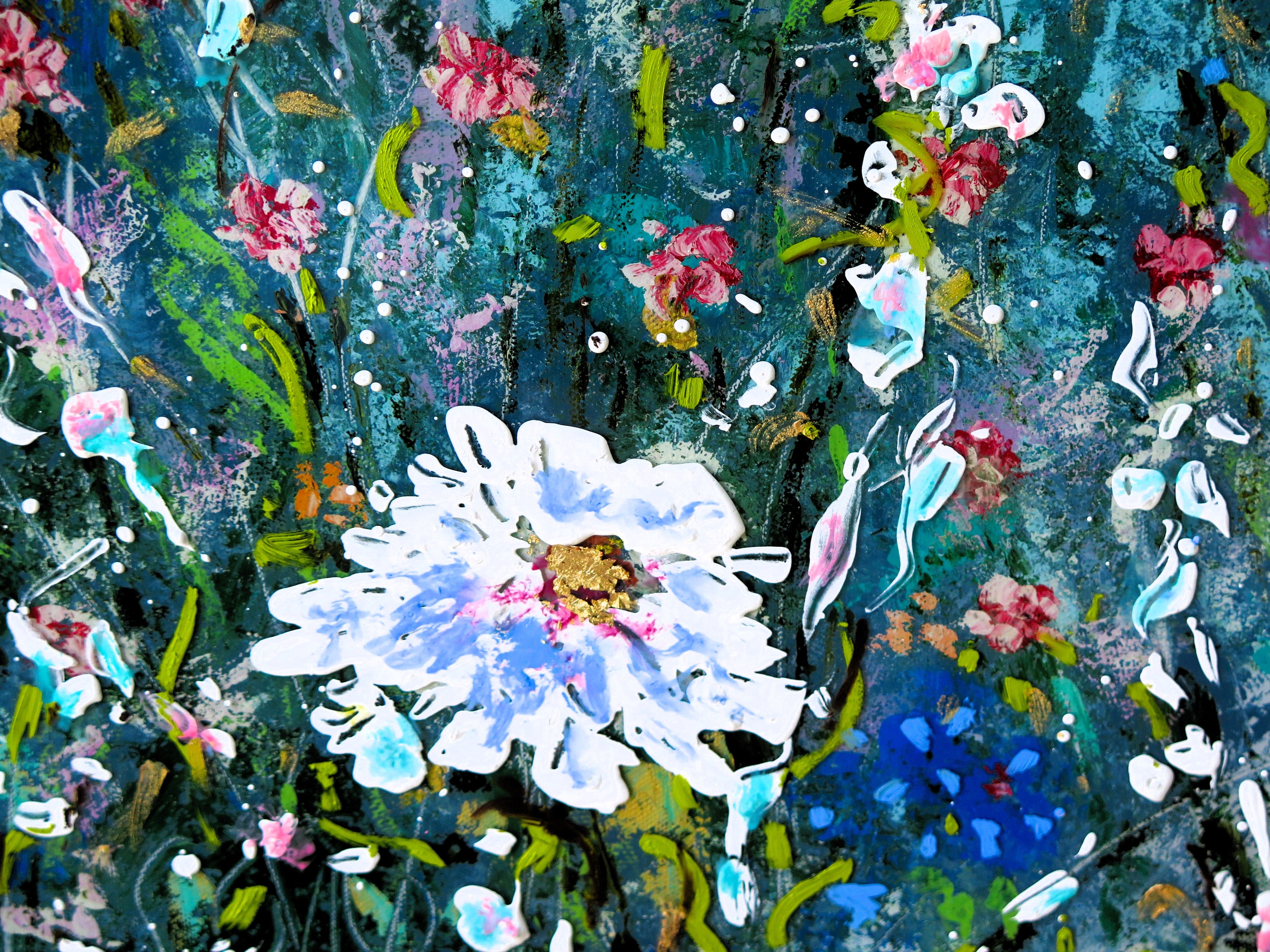 Original painting - Wild Blossoms in Blue and White