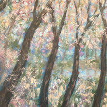 Load image into Gallery viewer, Embellished Canvas Print  - Sunshine trees by pond  -blush , lt aqua , trees  large