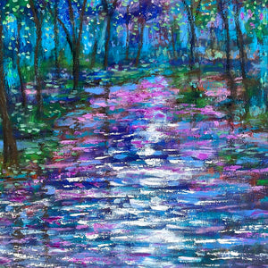 Embellished Canvas Print  -Spring moon , trees on pond -16 x 20   x 7/8  large