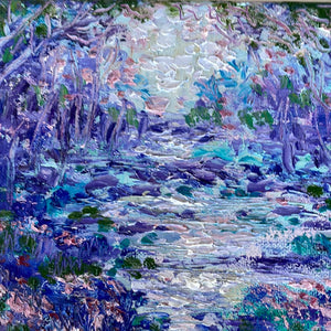 Abstract purple lavender stream & trees  -8 x 10